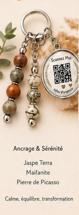 Porte clé QR code infos vitales ancrage et serenite