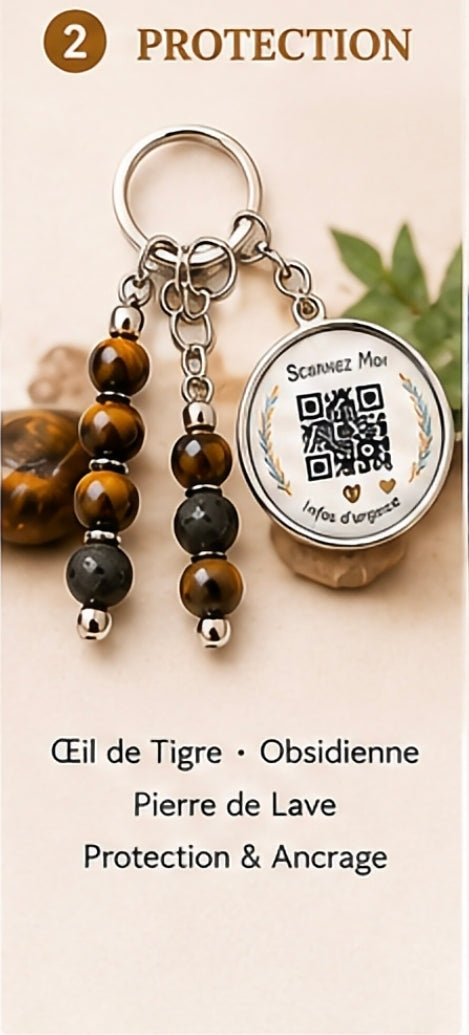Porte clé QR code infos vitales protection