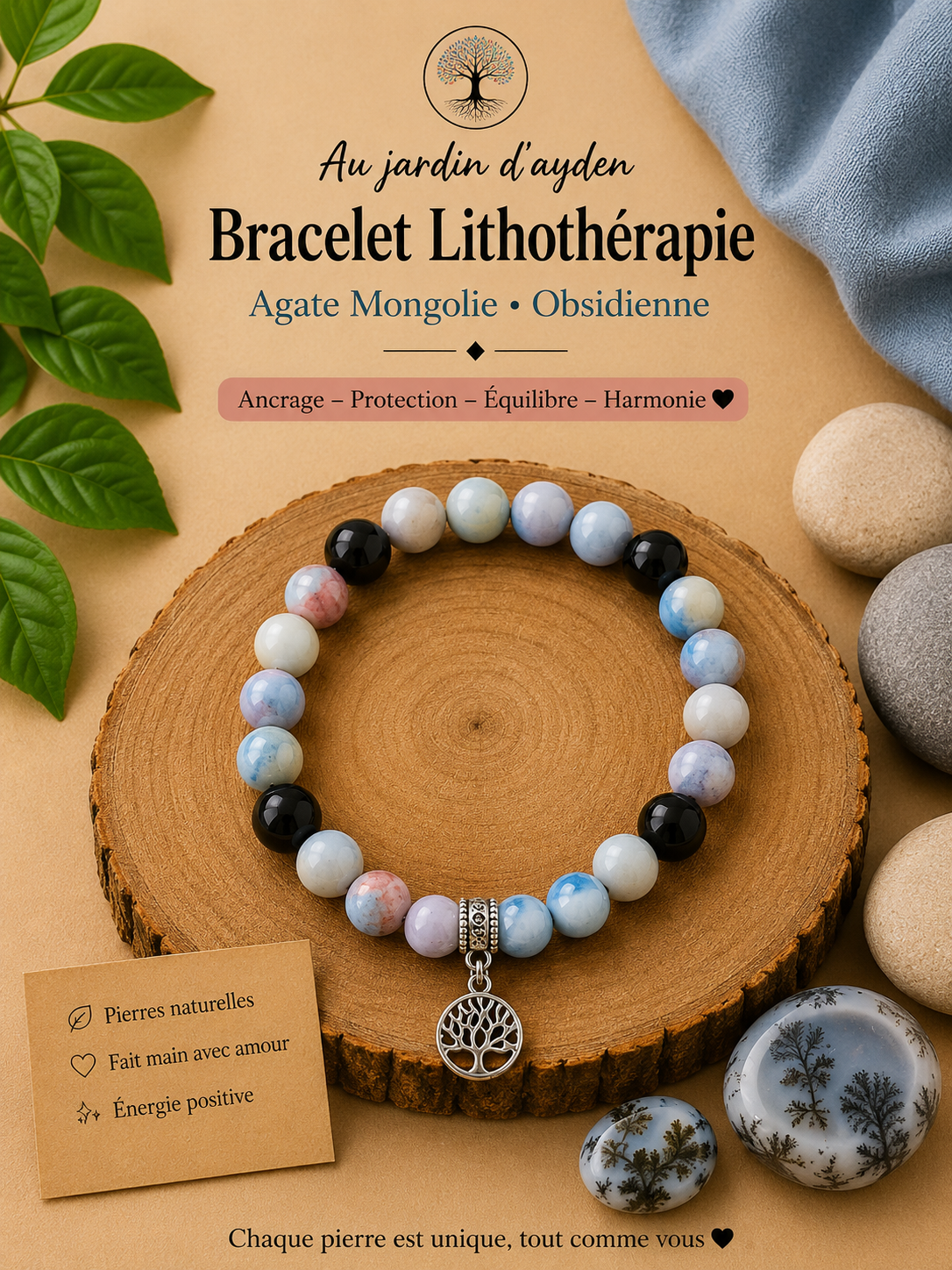 Bracelet pierres naturelles protection et ancrage