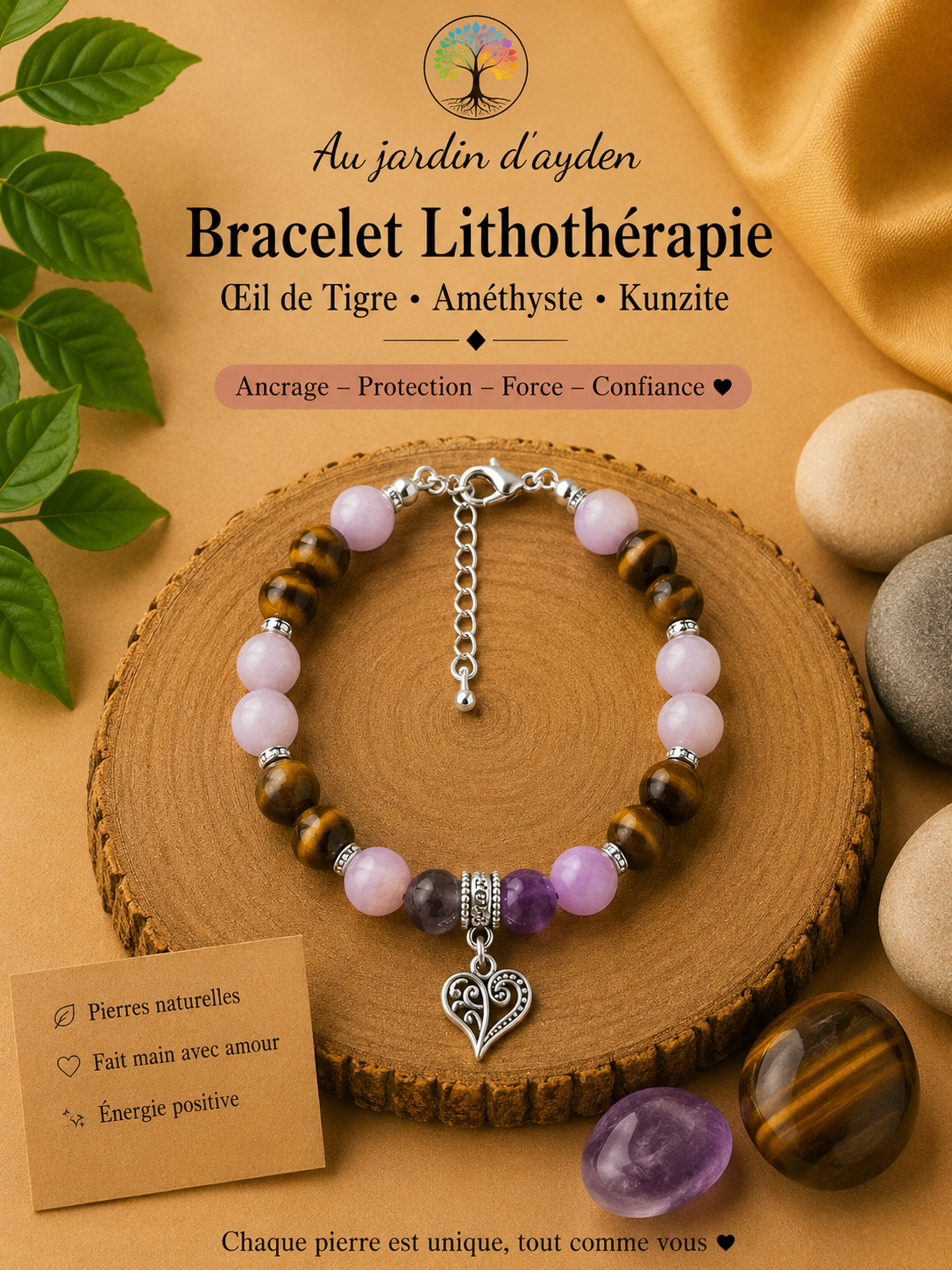 Bracelet pierres naturelles ancrage, protection et confiance