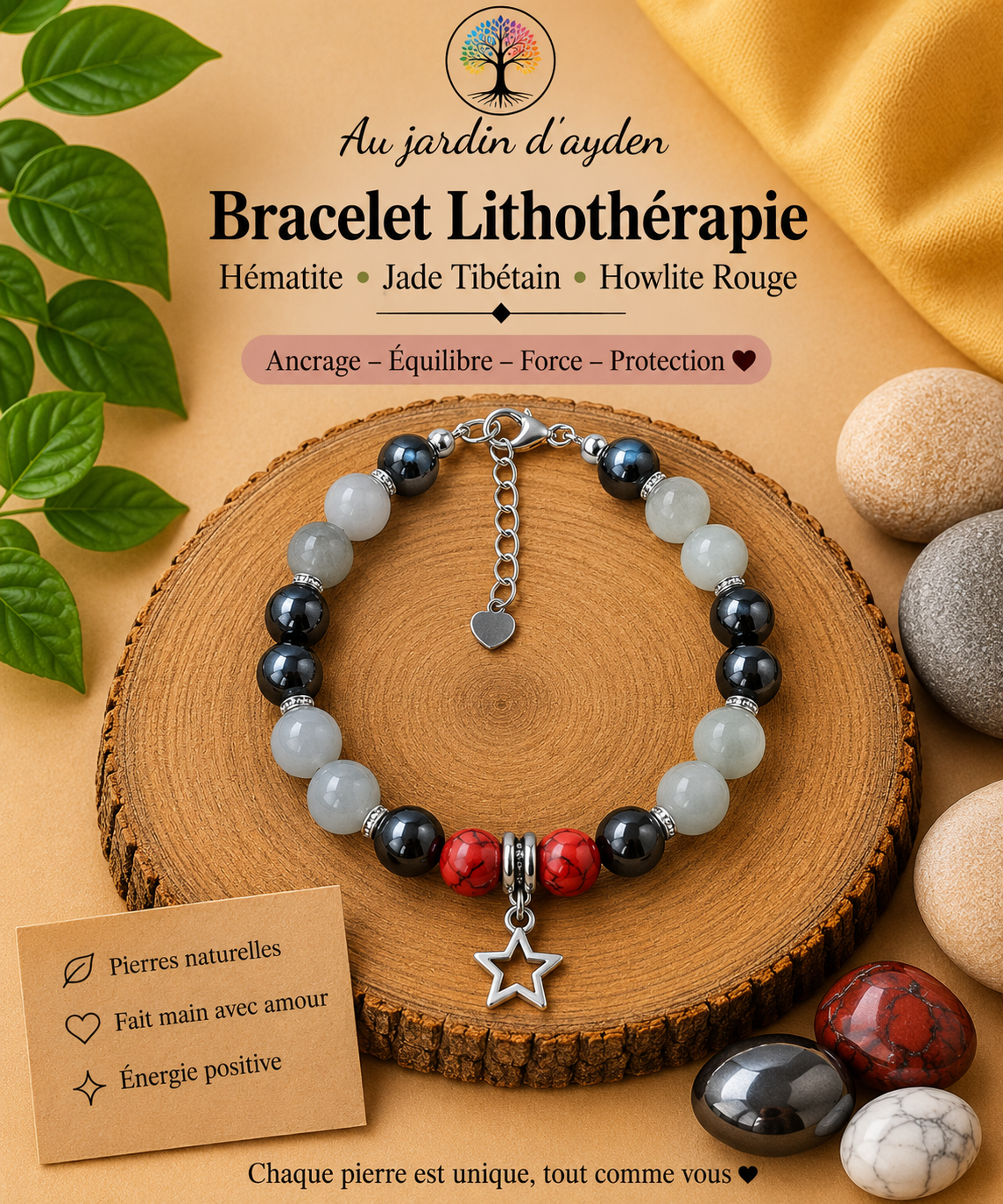 Bracelet pierres naturelles force et sérénité