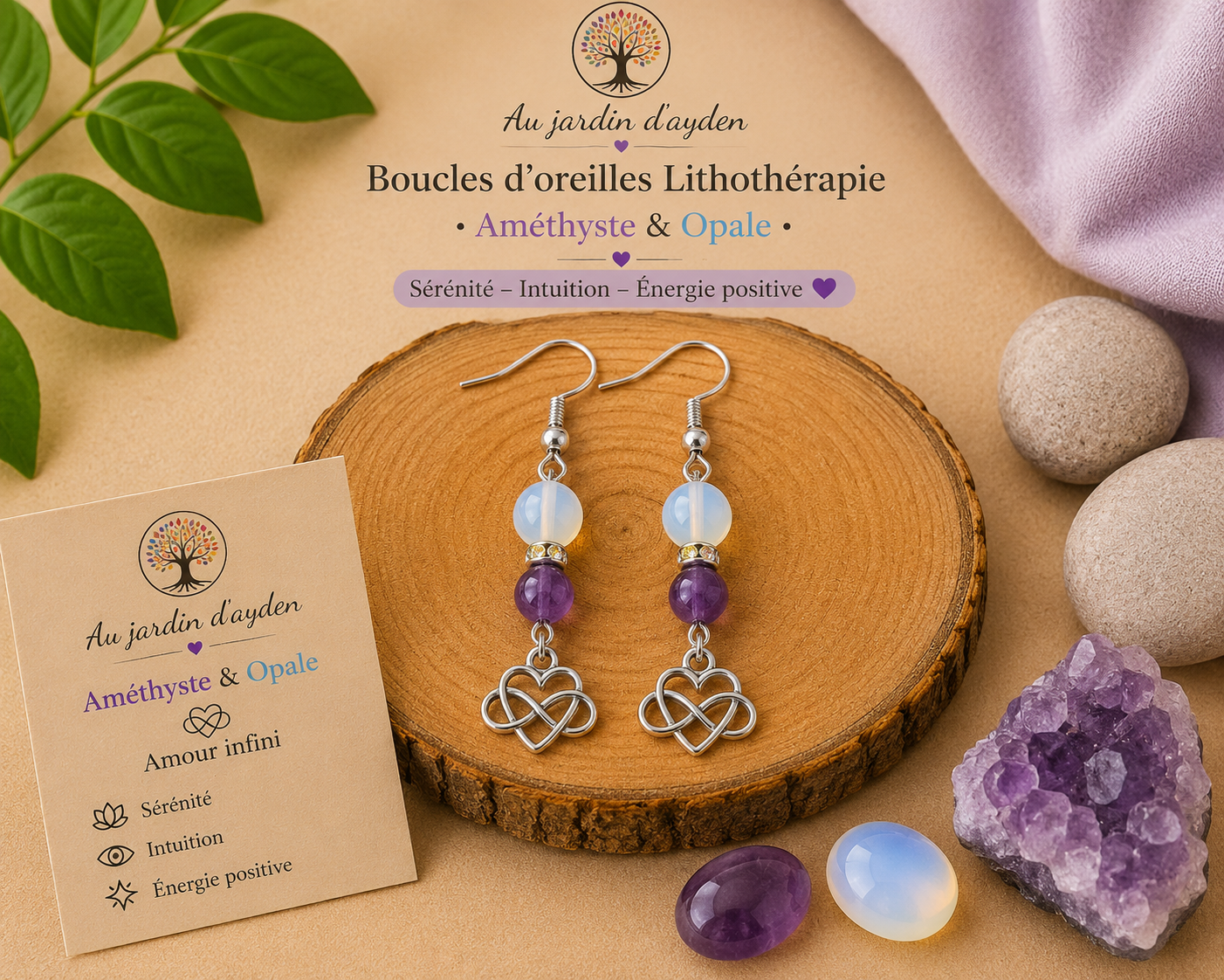 Boucles d oreilles Opale et améthyste