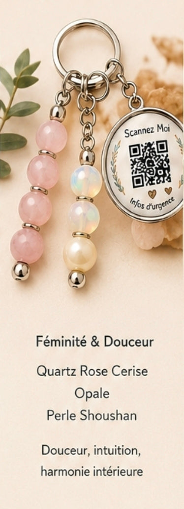 Porte clé QR code infos vitales Féminité et douceur