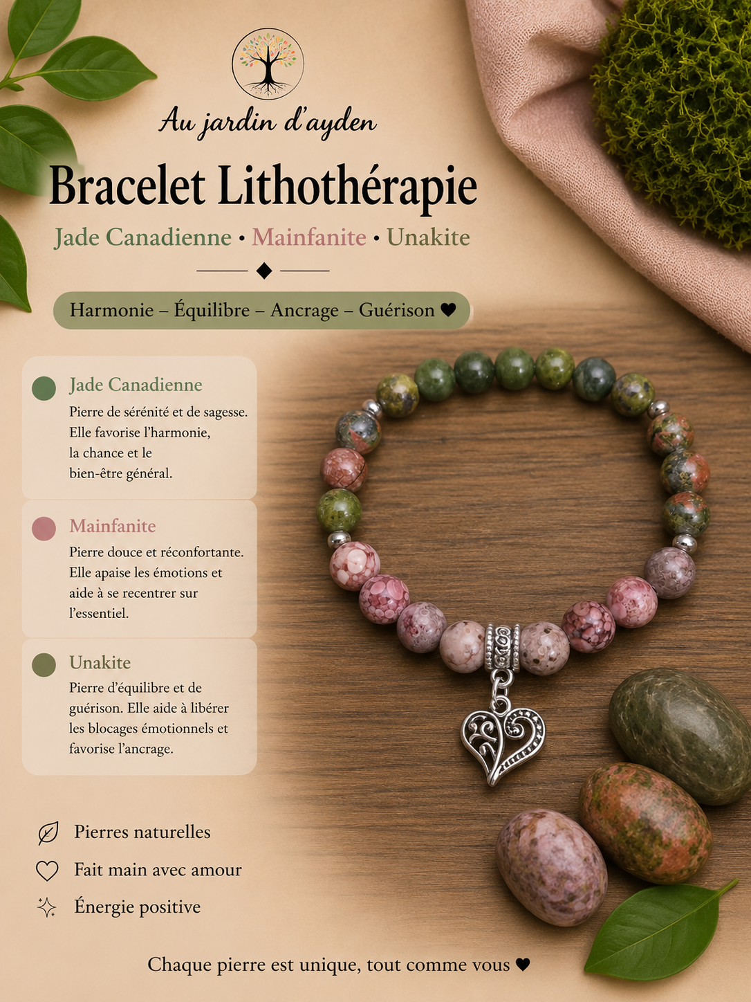Bracelet pierres naturelles douceur du coeur