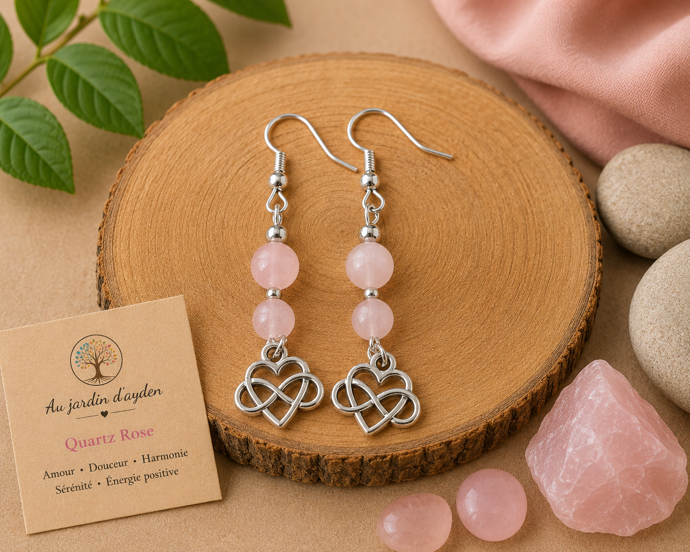 Boucles d oreilles Quartz rose