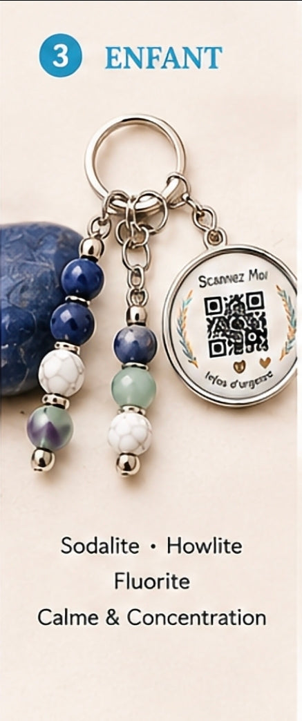 Porte clé QR code infos vitales enfant