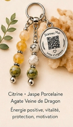 Porte clé QR code infos vitales Énergie positive