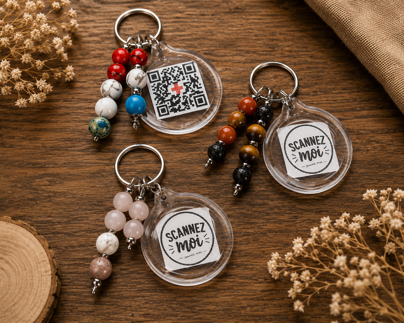 Porte clé QR code infos vitales choix personnalisé